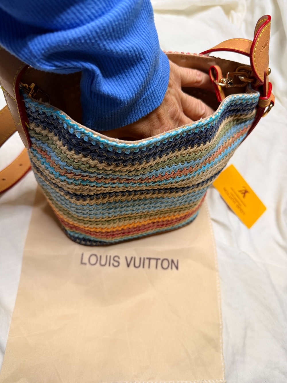 Multicolor Woven Tote with Blue and Pink Accents